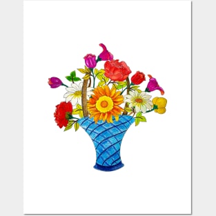 Pencil Art Sketch A Pot Of Colorful Handdrawn Flower Bouquet Posters and Art